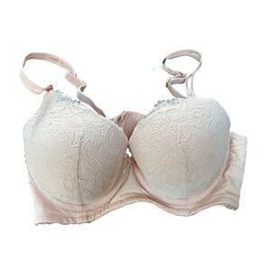 Aerie Plunge‎ Bra 38C Light Pink Lace Push Up Adjustable Straps